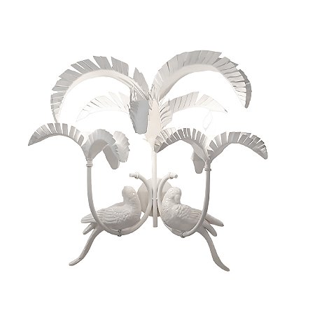 Arandela folhas de palmeira e casal pássaros brancos