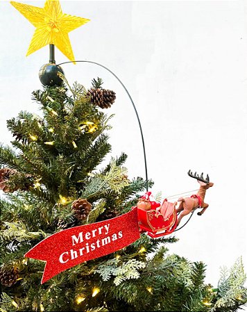 Ponteira de árvore de Natal com estrela e trenó