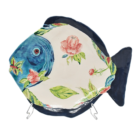 Sousplat de peixe amassado floral com borda azul