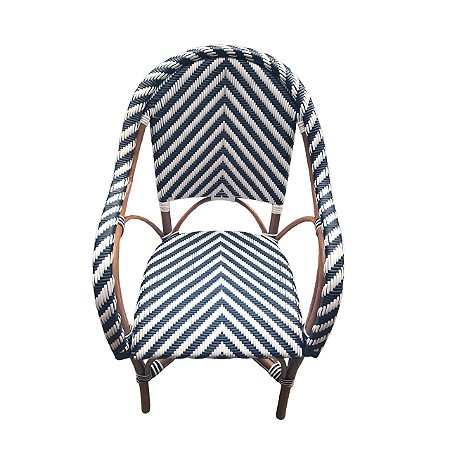 Cadeira bistrô com braços Chevron azul marinho e branco
