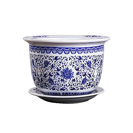 Cachepot azul e branco 39 cm