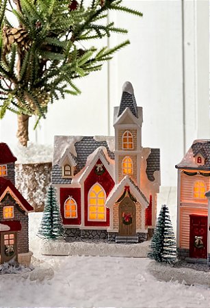 Enfeite de Natal casinha com luz e torre