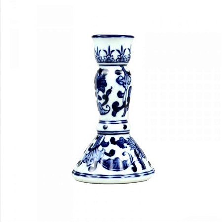 Castiçal Cerâmica Azul e Branco P