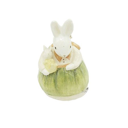 Mini Coelha de cerâmica com Bebê Zanatta Casa