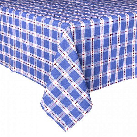 Toalha de Mesa Xadrez Azul Pespontada de vermelho1,80 x 1,80m quadrada