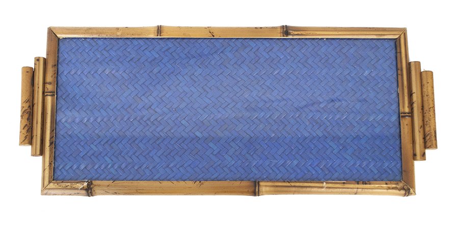 Bandeja de Bambu com Palhinha Azul e Vidro