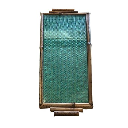 Bandeja de Bambu com Palhinha Verde e Vidro