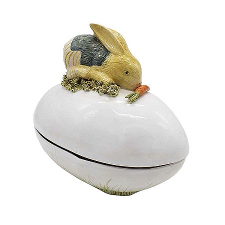 Ovo Bowl Com Tampa de Coelho Deitado em cerâmica Zanatta Casa