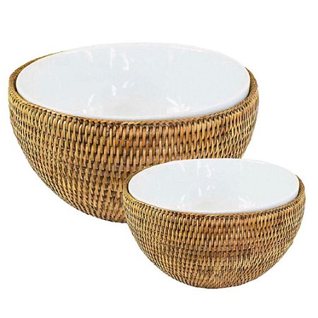 Kit Bowls com Suporte em Rattan para Servir