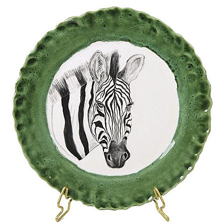 Prato sobremesa zebra borda verde Zanatta Casa