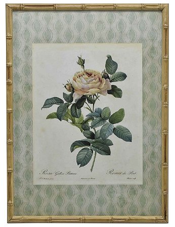 Quadro gravura de rosas com moldura de faux bambu 3