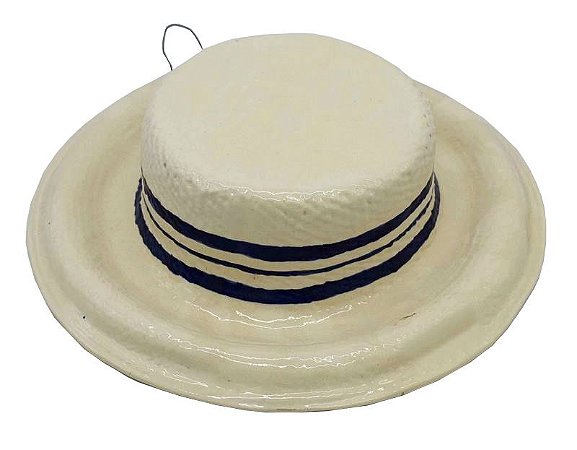 Chapéu na cor palha com aba com tres listras azul Zanatta Casa