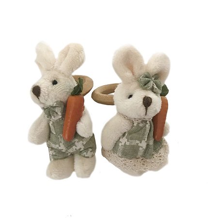 Porta guardanapo casal coelhos verdes