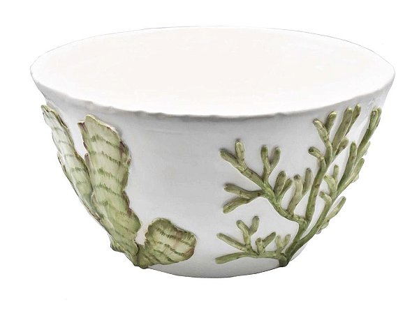 Cachepot Shabby Branco G com aplicação de coral new Zanatta Casa