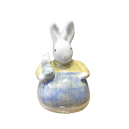 Mini coelha com filhote e avental azul Zanatta Casa