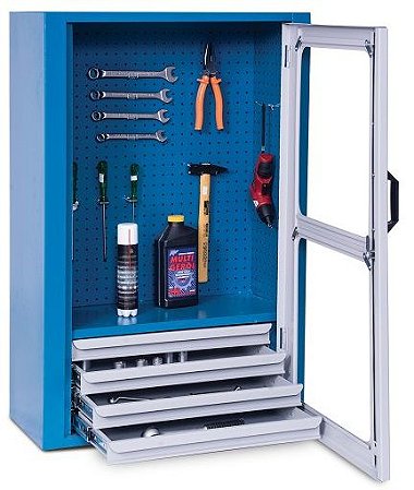 Armário industrial para parede c/ painel perfurado e 04 gavetas ARM-029/025