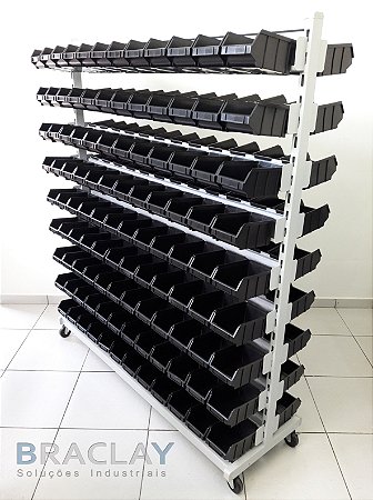 Estante Para Caixa Bin  Dupla com rodízios para 216 Caixas N°4 BRA-EP216/4 BRACLAY
