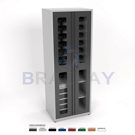 Armário Industrial Modular Alto 05 Gav. 56 cx bin nº3 visor de acrílico 750x2000x550mm BRA-750CBA FLEX BRACLAY