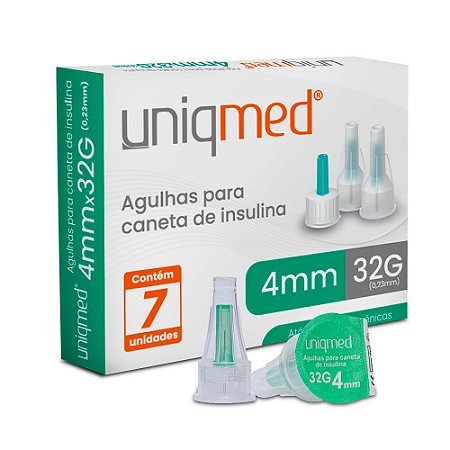 Agulha para Caneta de Insulina 4mm 32G caixa c/7un. Uniqmed