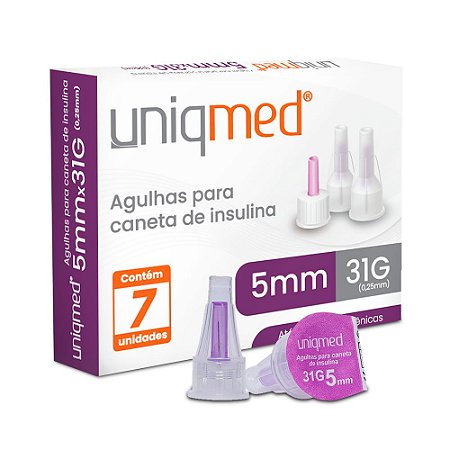 Agulha para Caneta de Insulina 5mm 31G CX c/ 7un. Uniqmed