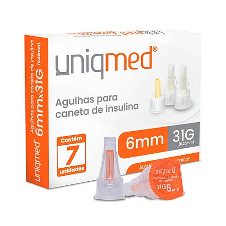 Agulha para Caneta de Insulina 6mm 31G CX c/ 7un. Uniqmed