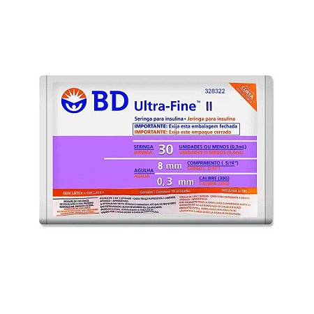 Seringa Insulina Ultra-Fine II 0,3mL 30UI Ag.8x0,30mm PCT c/ 10un BD