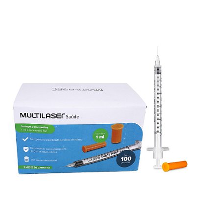 Seringa Insulina 1mL 100UI Agulha 12x0,32mm 30G Cx c/100 Un. Multilaser