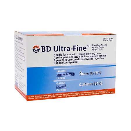 Agulha Ultra-Fine para Caneta de Insulina 8mm 31G c/ 100un BD