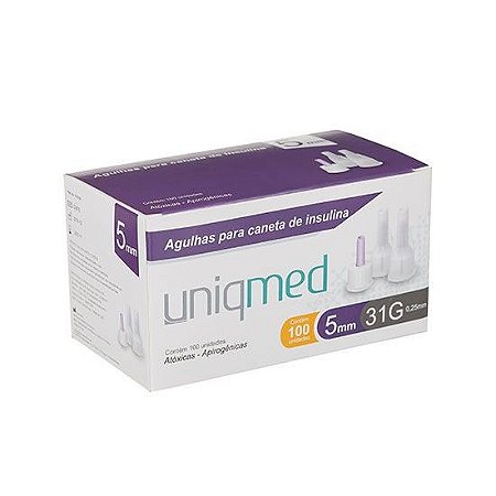 Agulha para Caneta de Insulina 5mm 31G caixa c/100un Uniqmed