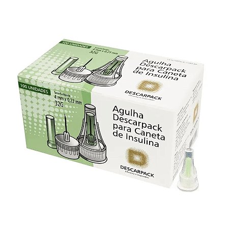 Agulha para Caneta de Insulina 4mm 32G Caixa c/ 100un. Descarpack