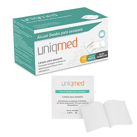 Álcool Swabs para Assepsia 30 x 60mm C/ 100 Un. Uniqmed