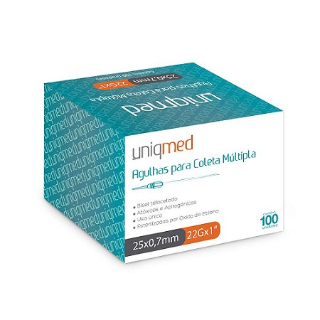 Agulha para Coleta Múltipla 25x0,7mm (22Gx1) - CX c/ 100un. Uniqmed