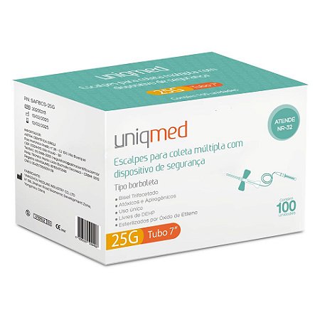 Escalpe de Segurança p/Coleta Múltipla 25G c/100 Uniqmed