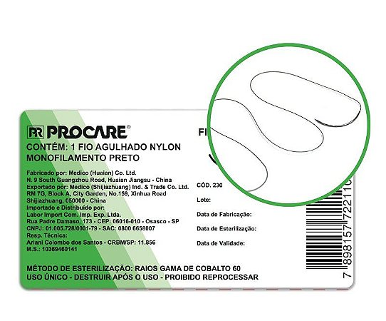 Fio Agulhado Nylon 1 C/ Agulha 30mm Unidade Procare