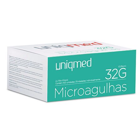 Microagulha 32G 4x0,23mm Ultra-Fina Estéril cx c/100 un Uniqmed