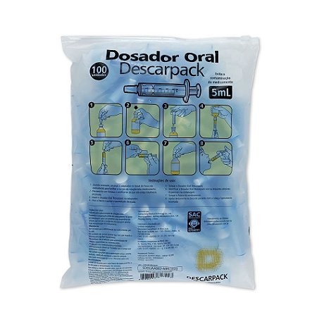 Dosador Oral 5mL pacote c/100 un. Descarpack