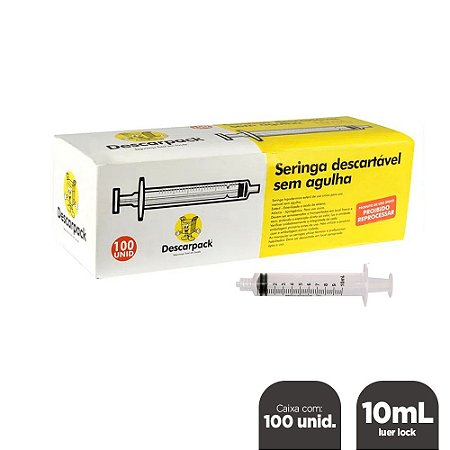 Seringa 10mL Lock Sem Agulha Cx C/ 100un Descarpack