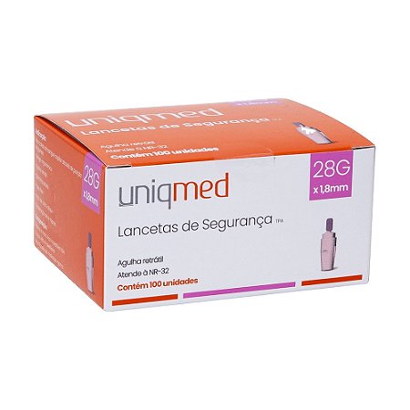 Auto Lanceta de Segurança 28G x 1,8mm C/100 Un. Uniqmed