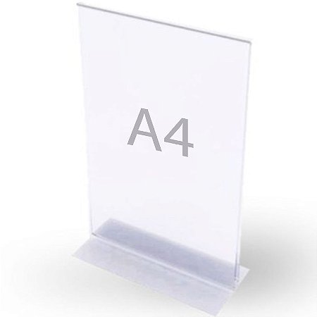 DISPLAY T - A4 - LARG. 30 X 21 CM ALT. VERTICAL EM ACRILICO TRANSPARENTE