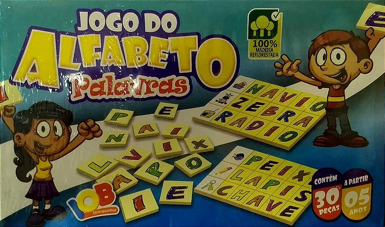Brinquedo Educativo Jogo Pedagógico IOB Madeira - Jogo do Alfabeto Palavras -  Ref.71