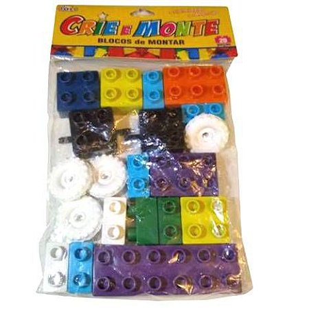 Bloco de Montar - CRIE E MONTE com 20 pecas - Jogo Pedagogico Brinquedo  Educativo- ref. 1834 Mini Toys