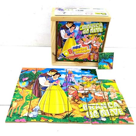 Brinquedo Educativo Jogo Pedagógico IOB Madeira - Quebra Cabeca BRANCA DE  NEVE - Caixa de Madeira - Mini Ref.77