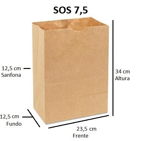 Sacos de Papel 80 gramas - SOS 7,5 - Sem Alças - C/ 250 unid