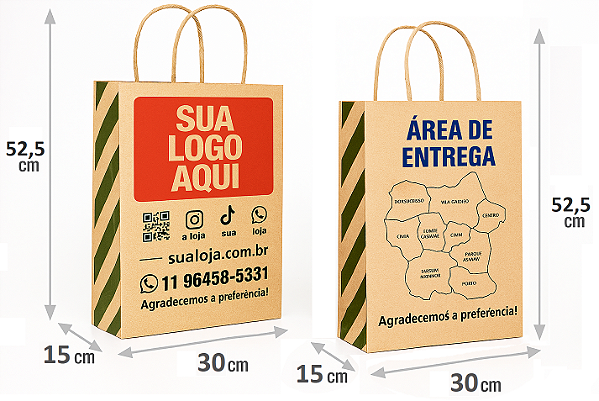 🔥1.000 Sacolas Delivery Personalizadas – Impressão em 2 Cores nos 2 Lados + Laterais ! Medidas: 52,5 x 30 x 15 cm – Com Alças Reforçadas
