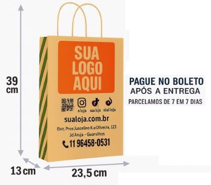 🔥 1.000 Sacolas Delivery Personalizadas – Impressão em 2 Cores nos 2 Lados + Laterais ! Medidas: 13 x 39 x 23,5 cm – Com Alças Reforçadas