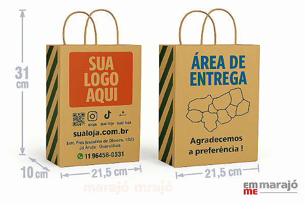 🚀 Seu Logo em 1.000 Sacolas Delivery – 2 Cores, 2 Lados + Laterais! Tamanho Ideal: 10 x 31 x 21,5 cm – Alças Inclusas