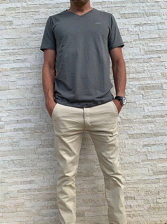 Algodão Egípcio - Gola V - Cinza