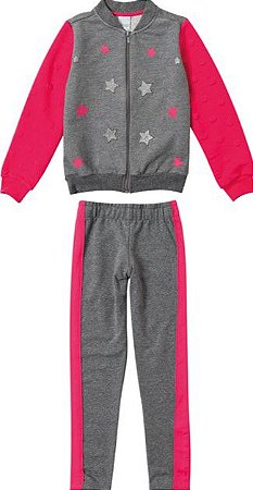 Conjunto Moletom Flanelado Infantil Menina Estrelas Rosa e Cinza - Malwee