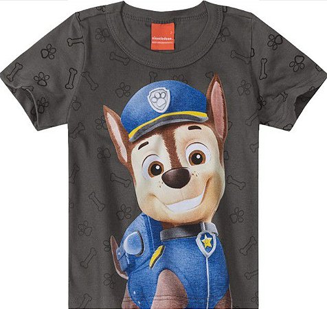 Camiseta Manga Curta Bebê Menino Patrulha Canina Chase Cinza - Malwee