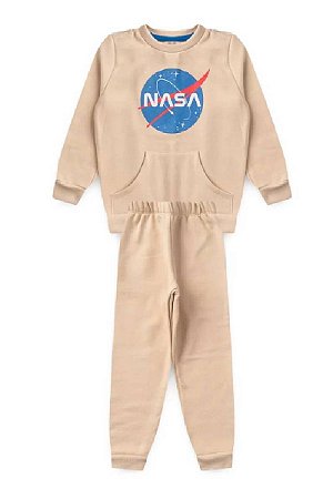 Conjunto Moletom Flanelado Infantil Menino Nasa Bege